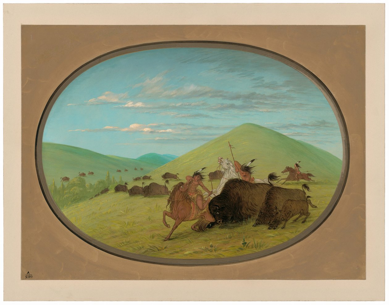 Buffalo Chase - Tyre, der beskytter kalvene af George Catlin