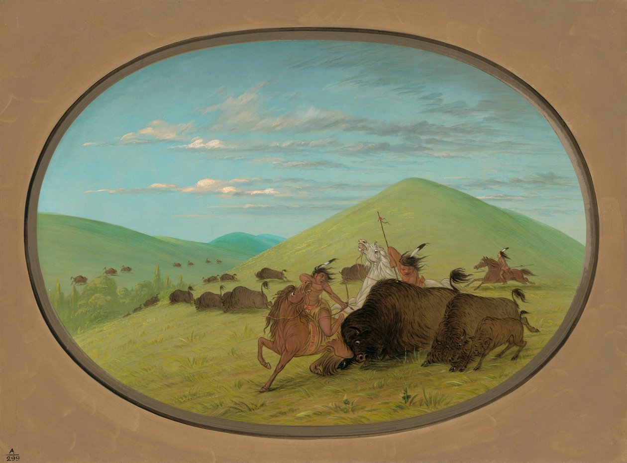 Buffalo Chase - Tyre, der beskytter kalvene, 18611869. af George Catlin