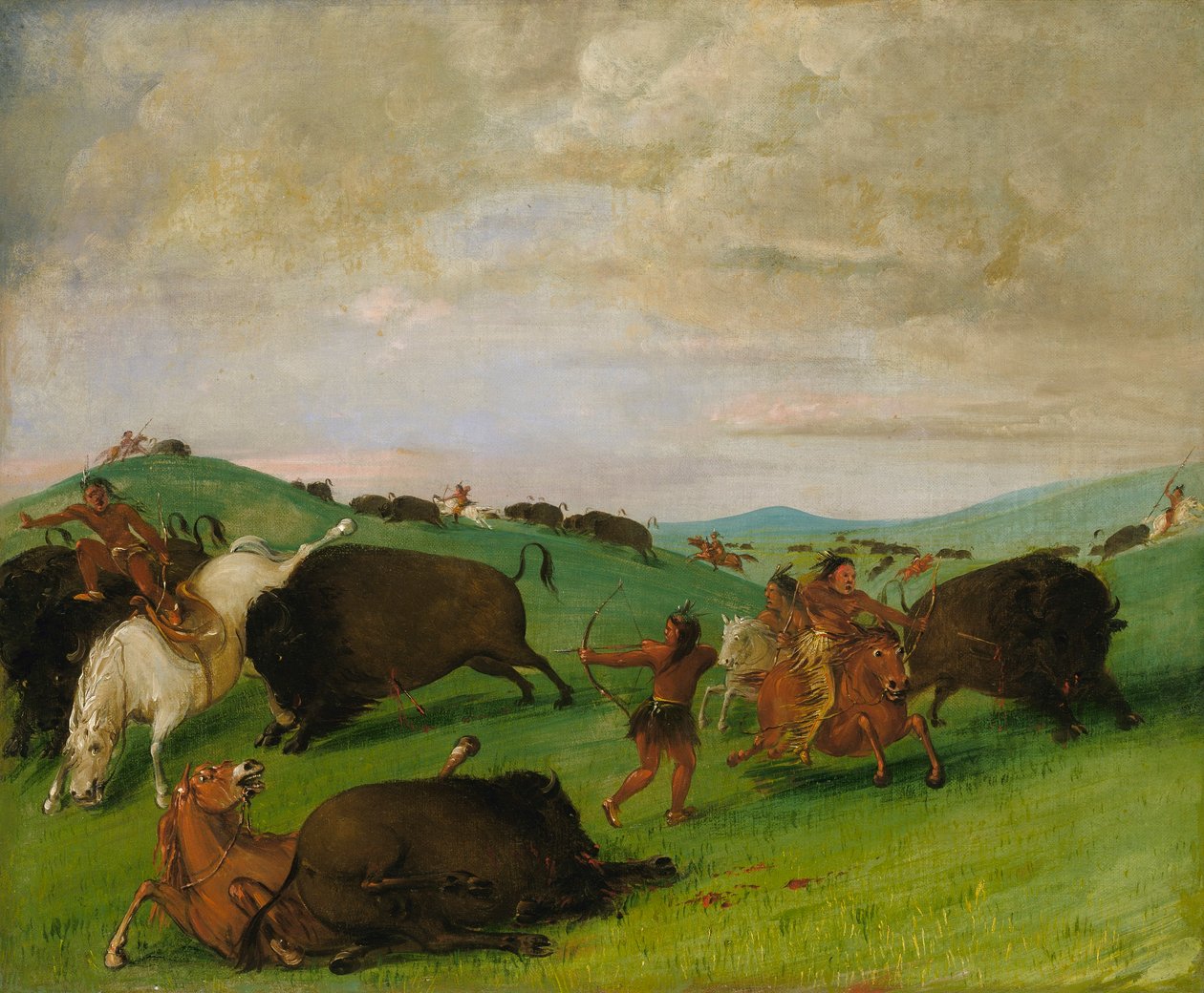 Buffalo Chase, tyre i kamp med mennesker og heste af George Catlin