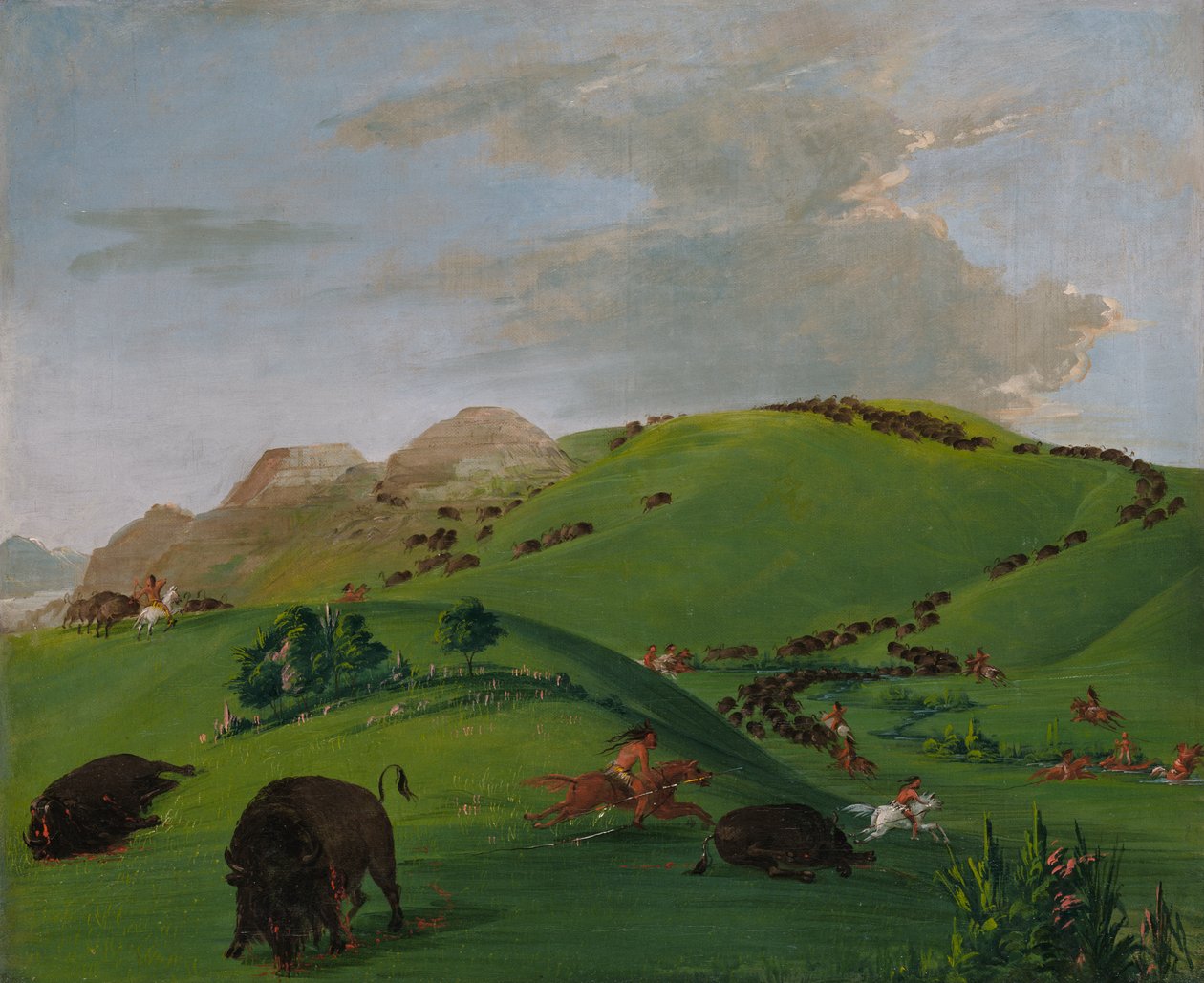 Buffalo Chase, Mouth of the Yellowstone, 1832-1833. af George Catlin