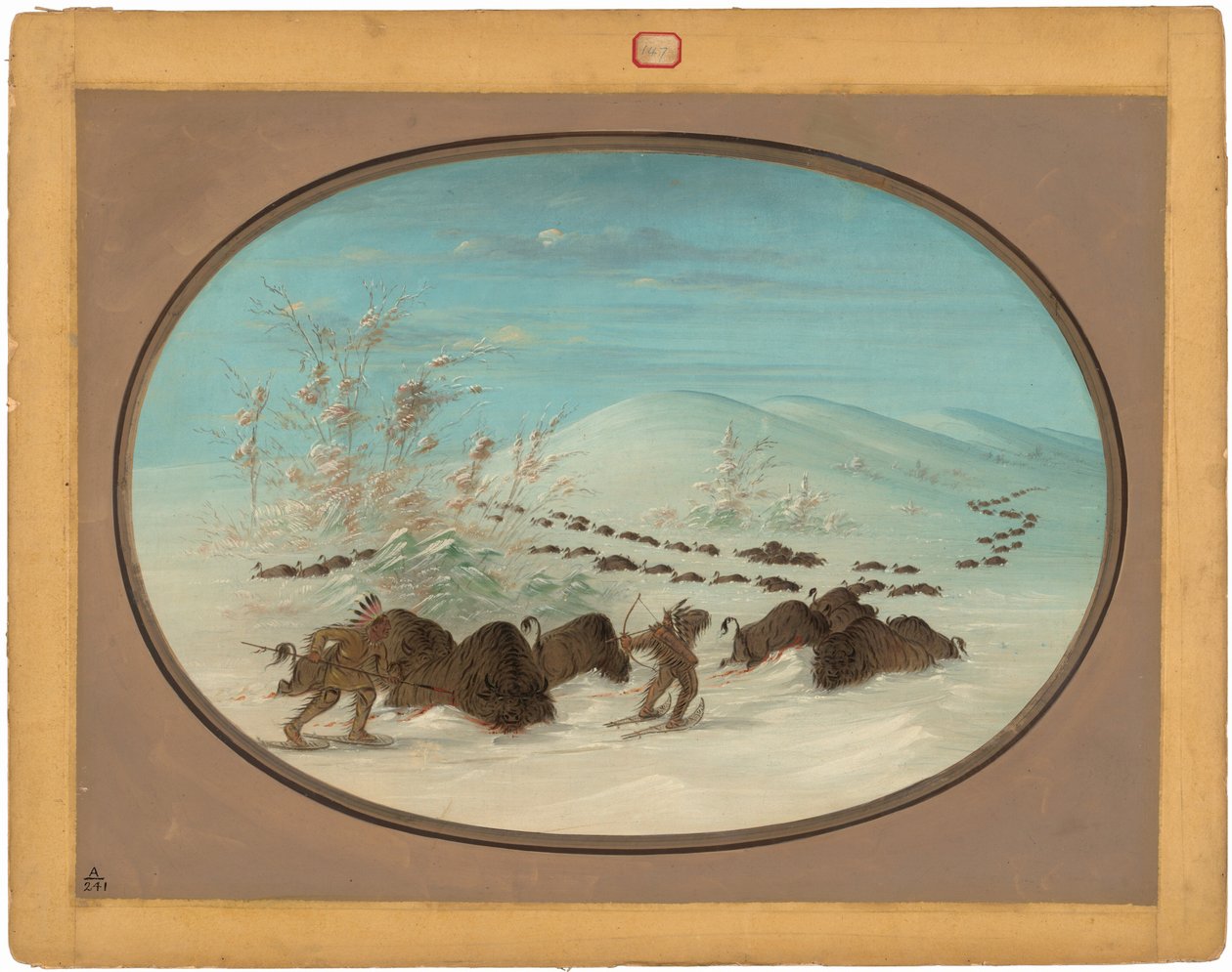 Buffalo Chase in the Snow Drifts - Ojibbeway af George Catlin