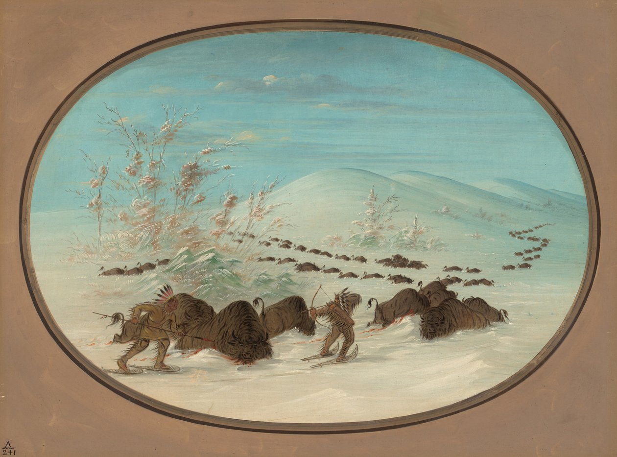 Buffalo Chase in the Snow Drifts - Ojibbeway, 18611869. af George Catlin