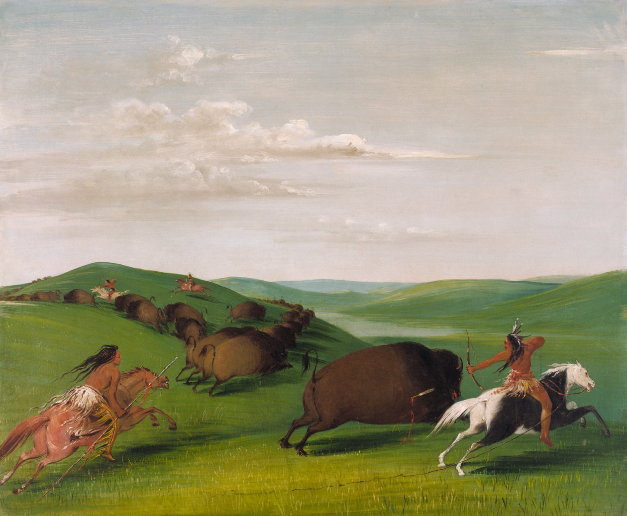 Buffalo Chase med buer og lanser, 1832-1833. af George Catlin