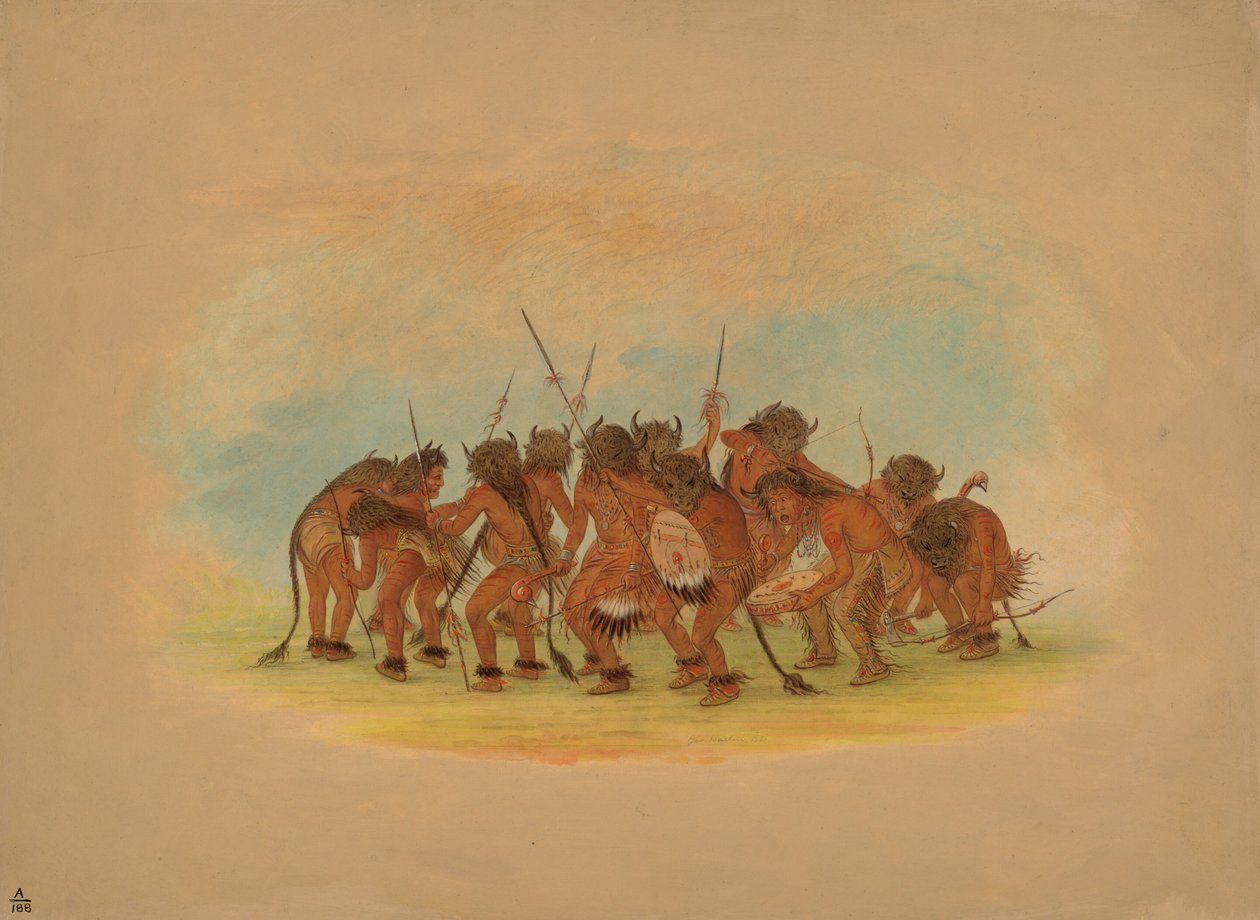 Buffalo Dance - Mandan, 1861. af George Catlin