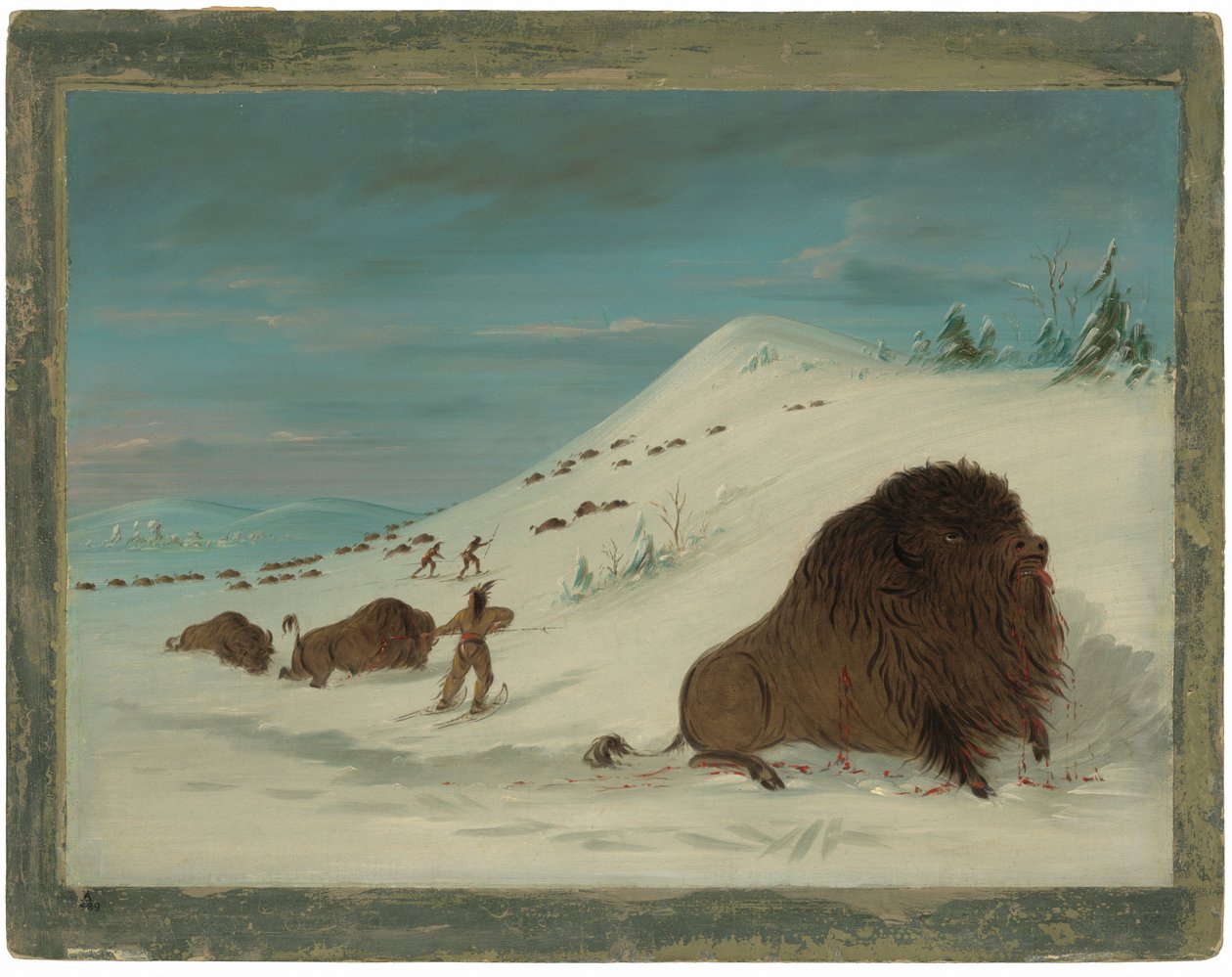 Buffalo Lancing in the Snow Drifts - Sioux af George Catlin
