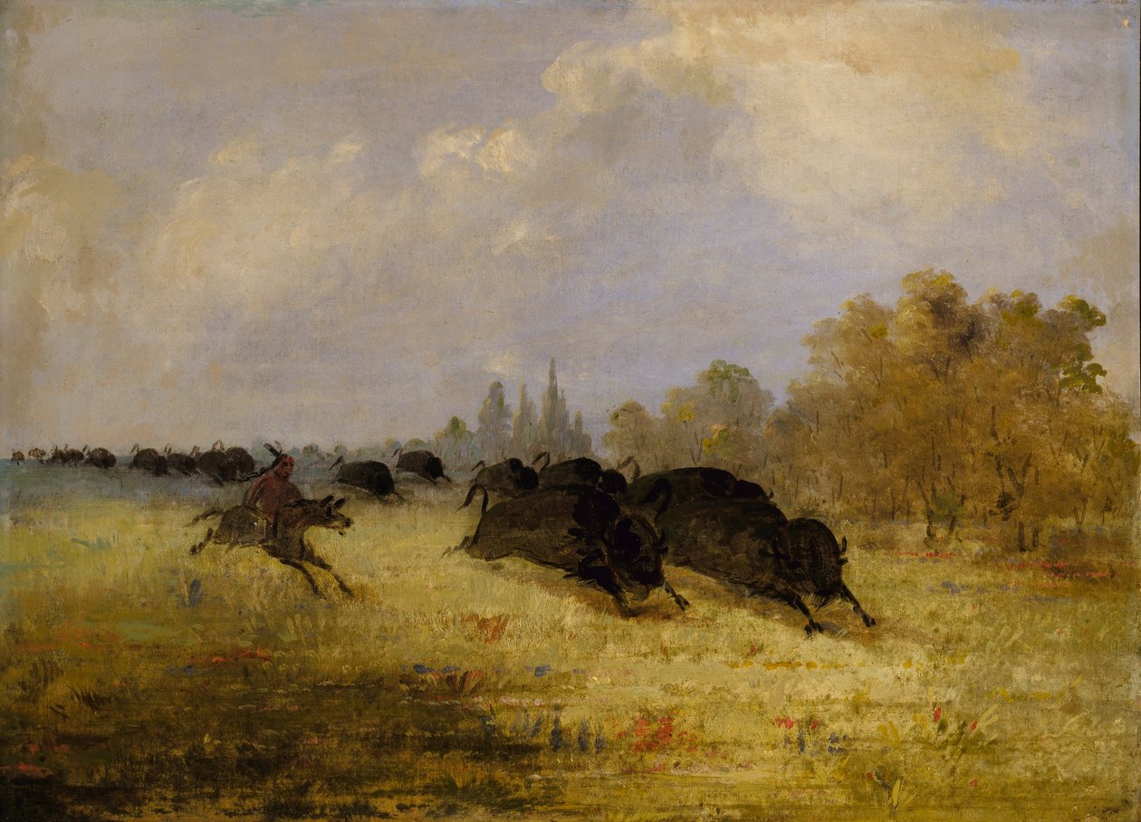 Caddo-indianere på jagt efter bøfler, Cross Timbers, Texas af George Catlin