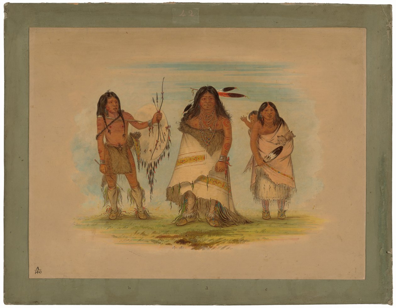 Comanche-høvding, hans kone og en kriger af George Catlin