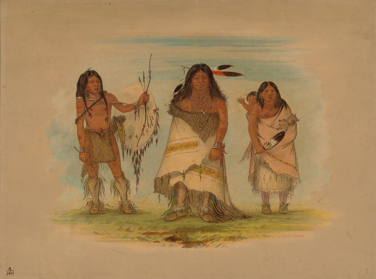 Comanche-høvding, hans kone og en kriger, 1861. af George Catlin