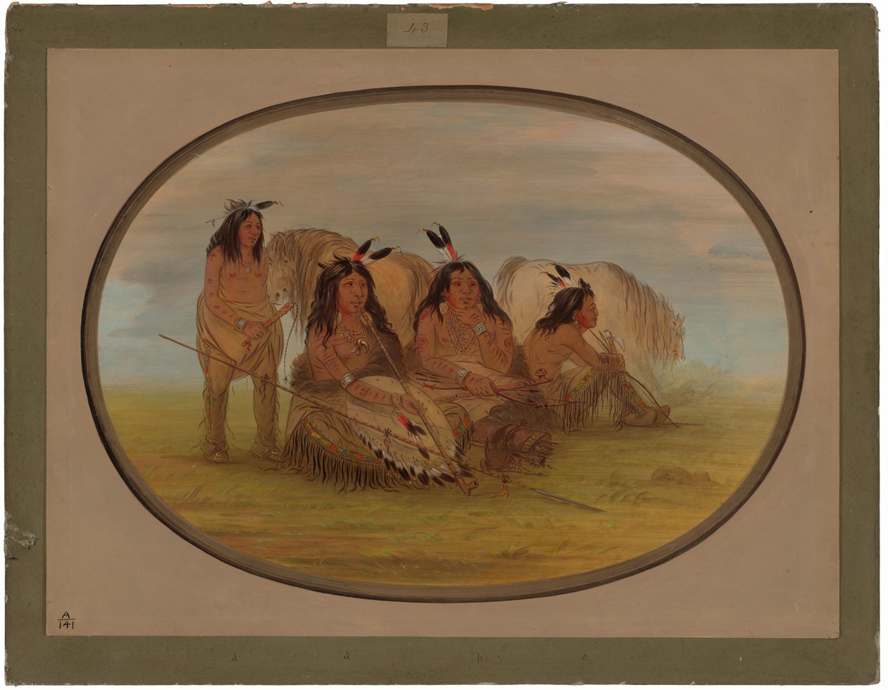 Camanchee-høvding med tre krigere af George Catlin