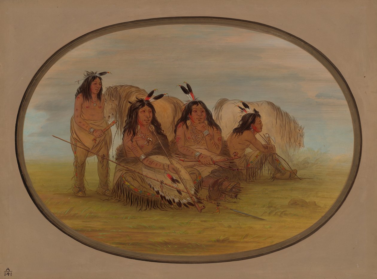 Comanche-høvding med tre krigere, 18611869. af George Catlin
