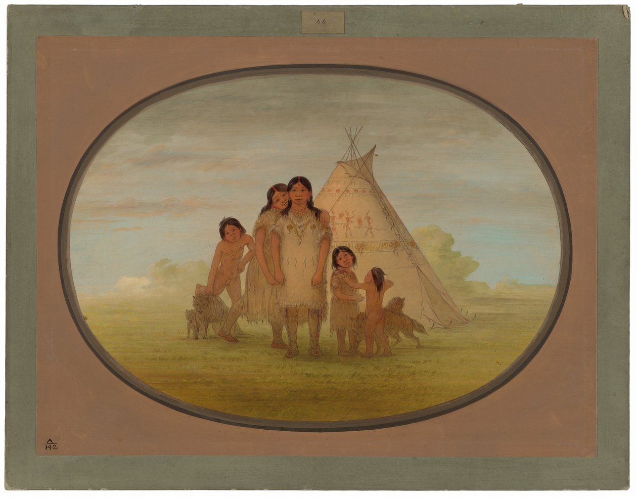 Camanchee-høvdingens børn og wigwam af George Catlin