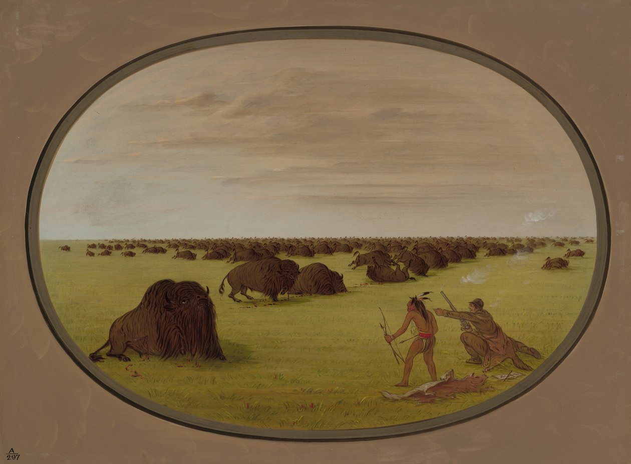 Catlin og indianer angriber bøfler, 18611869. af George Catlin