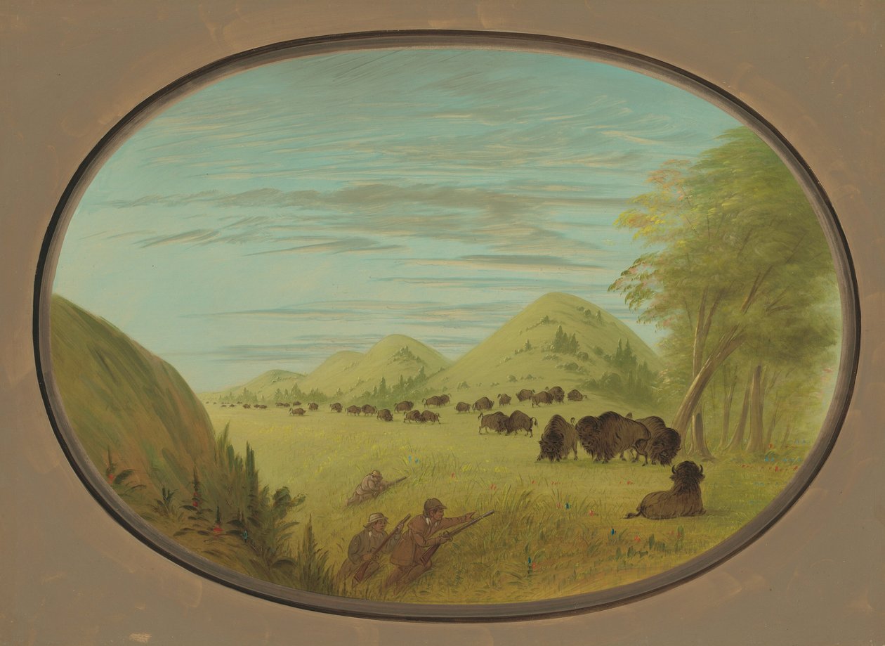 Catlin og to ledsagere skyder bøffel, 18611869. af George Catlin