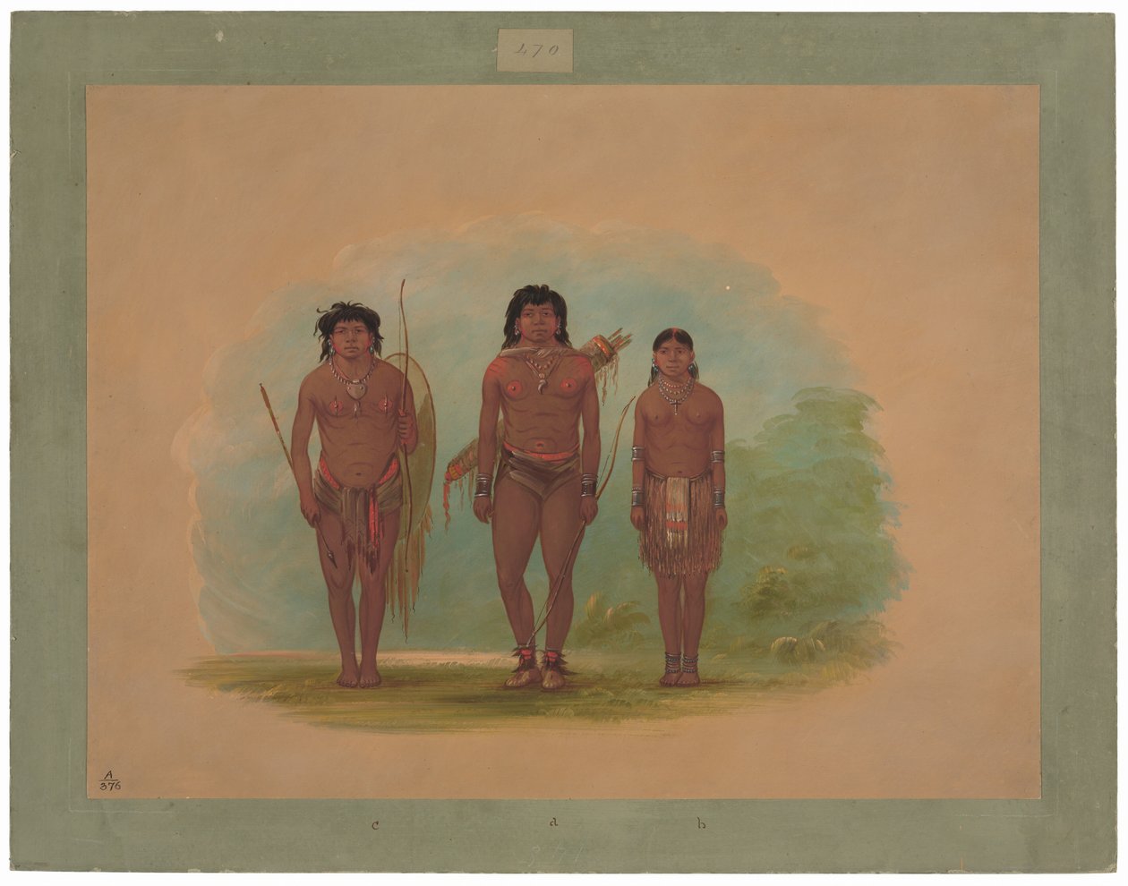 Chaco-høvding, hans kone og en kriger af George Catlin