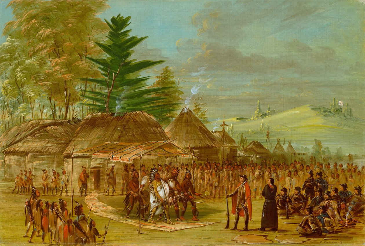 Chef for Taensa-indianerne modtager La Salle. 20. marts 1682, 18471848. af George Catlin