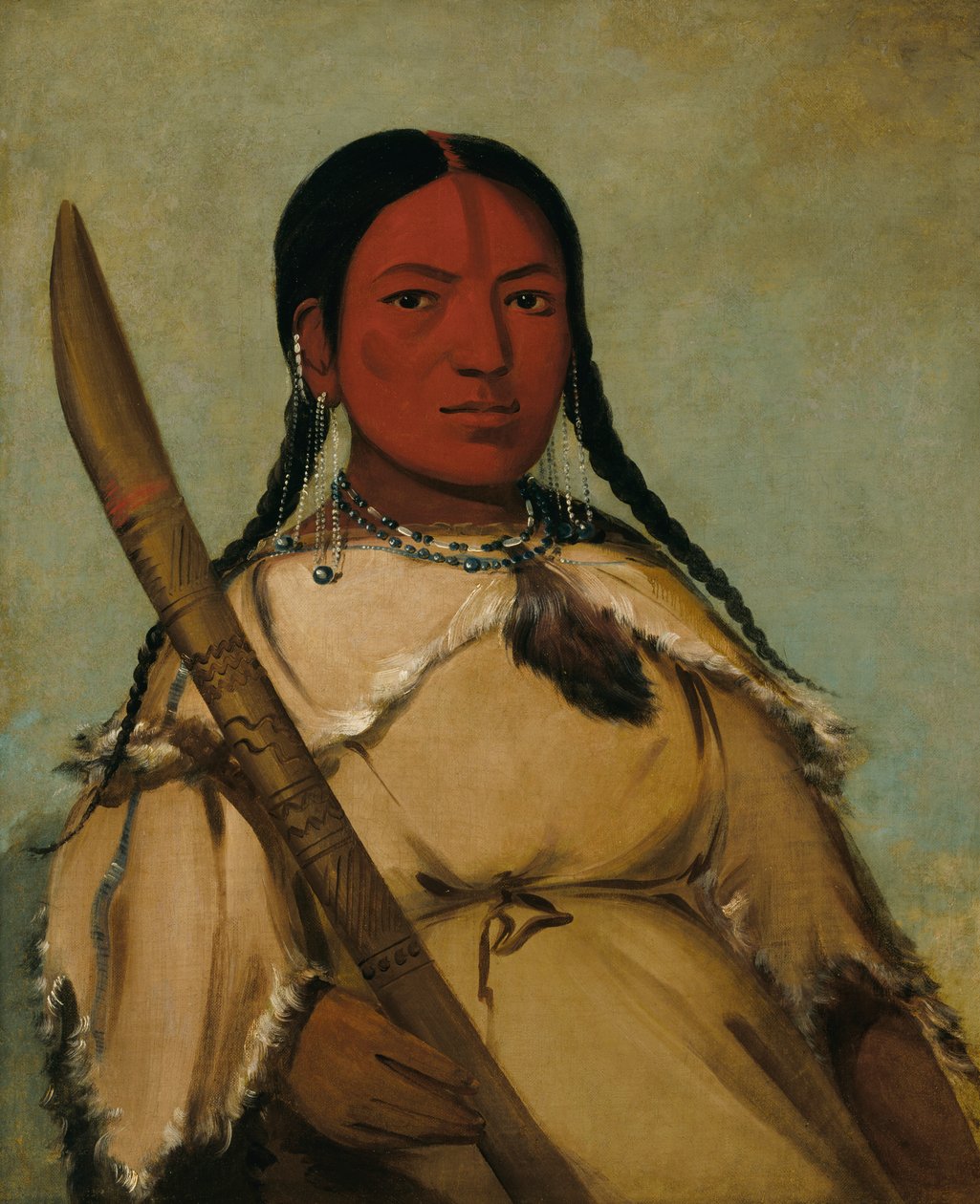 Chin-cha-pee, ildbug, der kryber, hustru til duens æghoved, 1832. af George Catlin