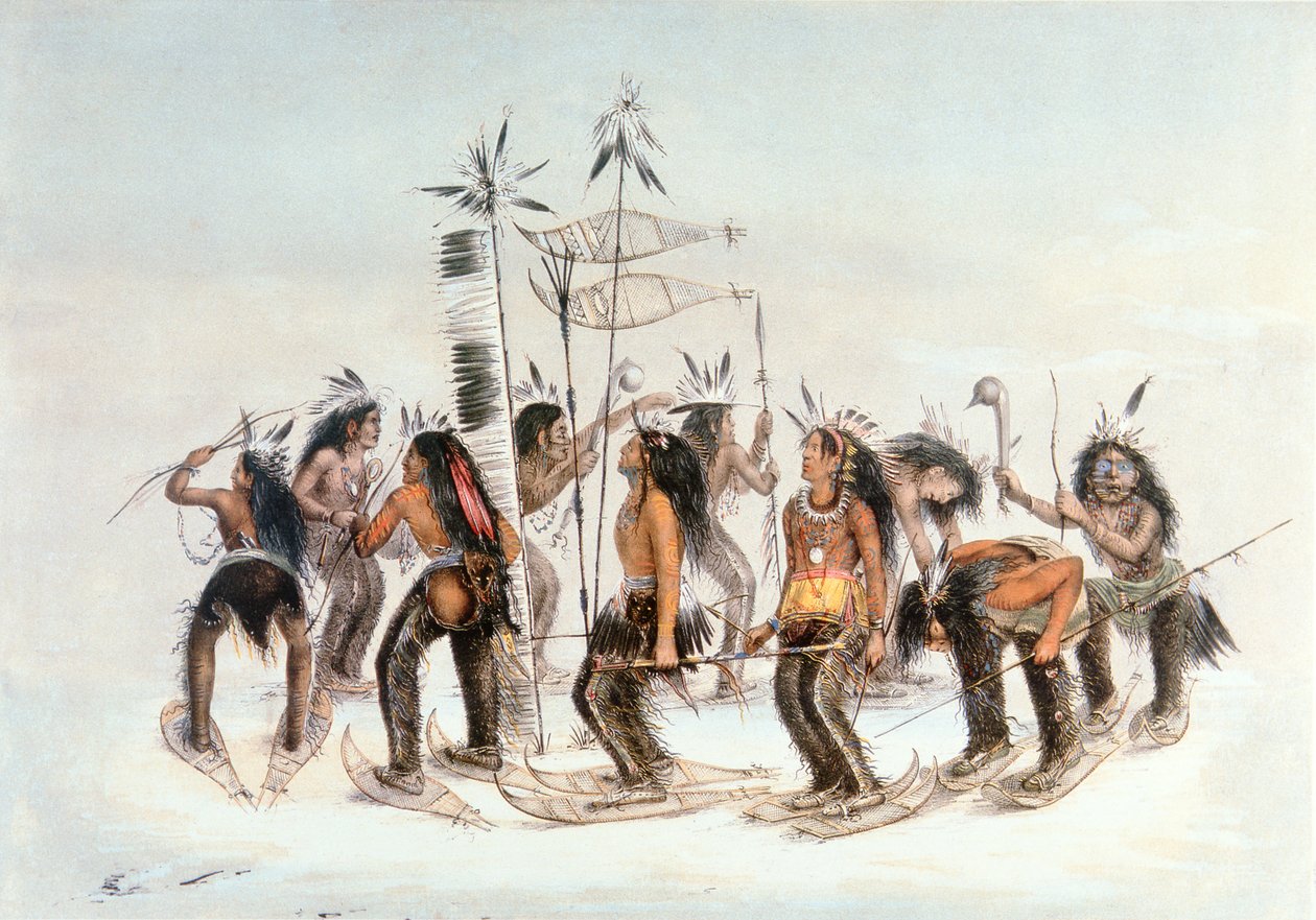 Chippewa Snowshoe Dance, ca. 1835 (akvarel på papir) af George Catlin