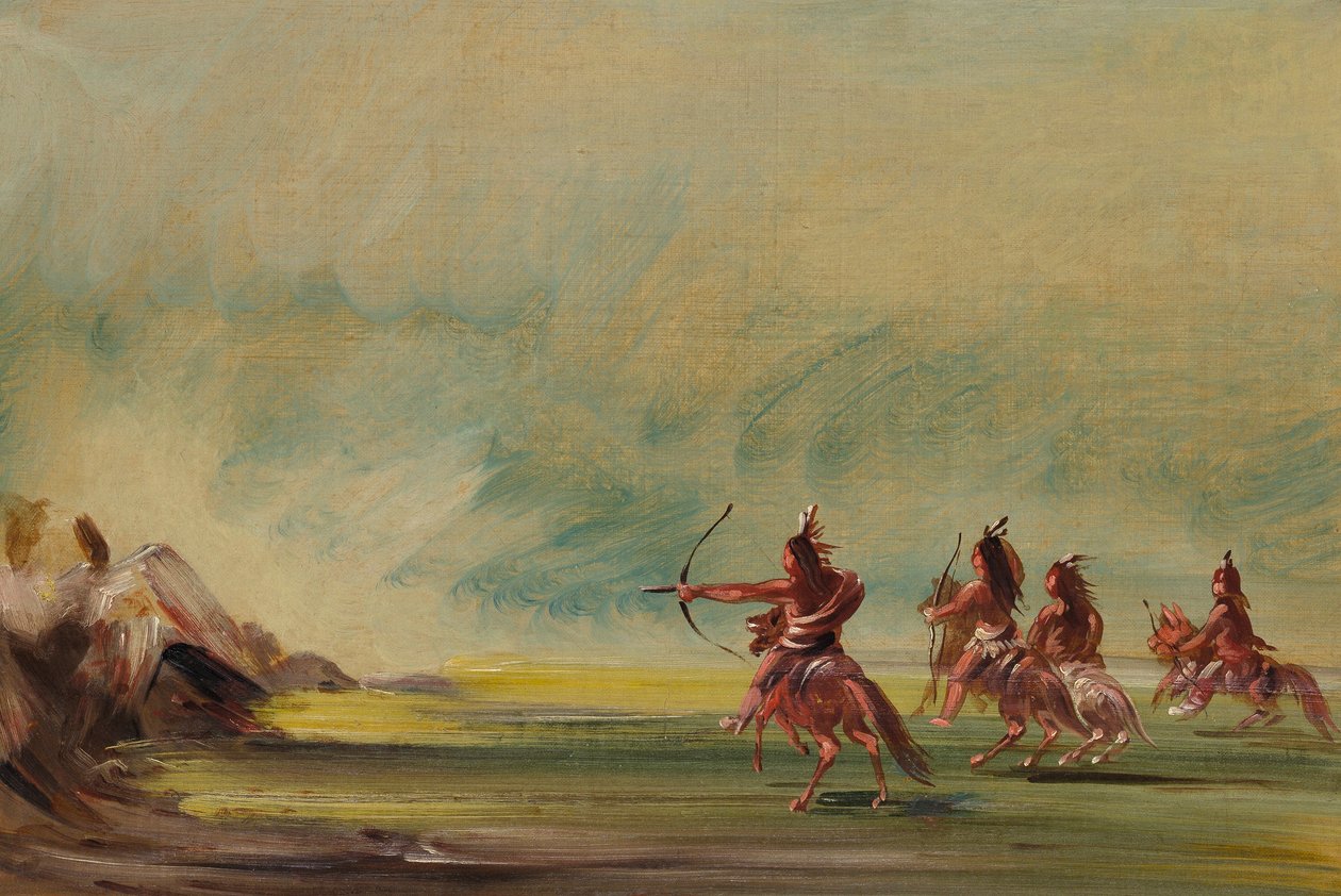 Comanche giver pile til Medicine Rock af George Catlin