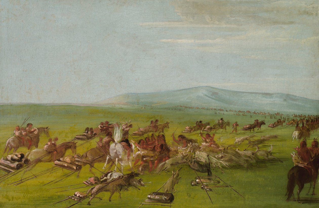 Comanche flytter lejr, hundekamp på vej af George Catlin