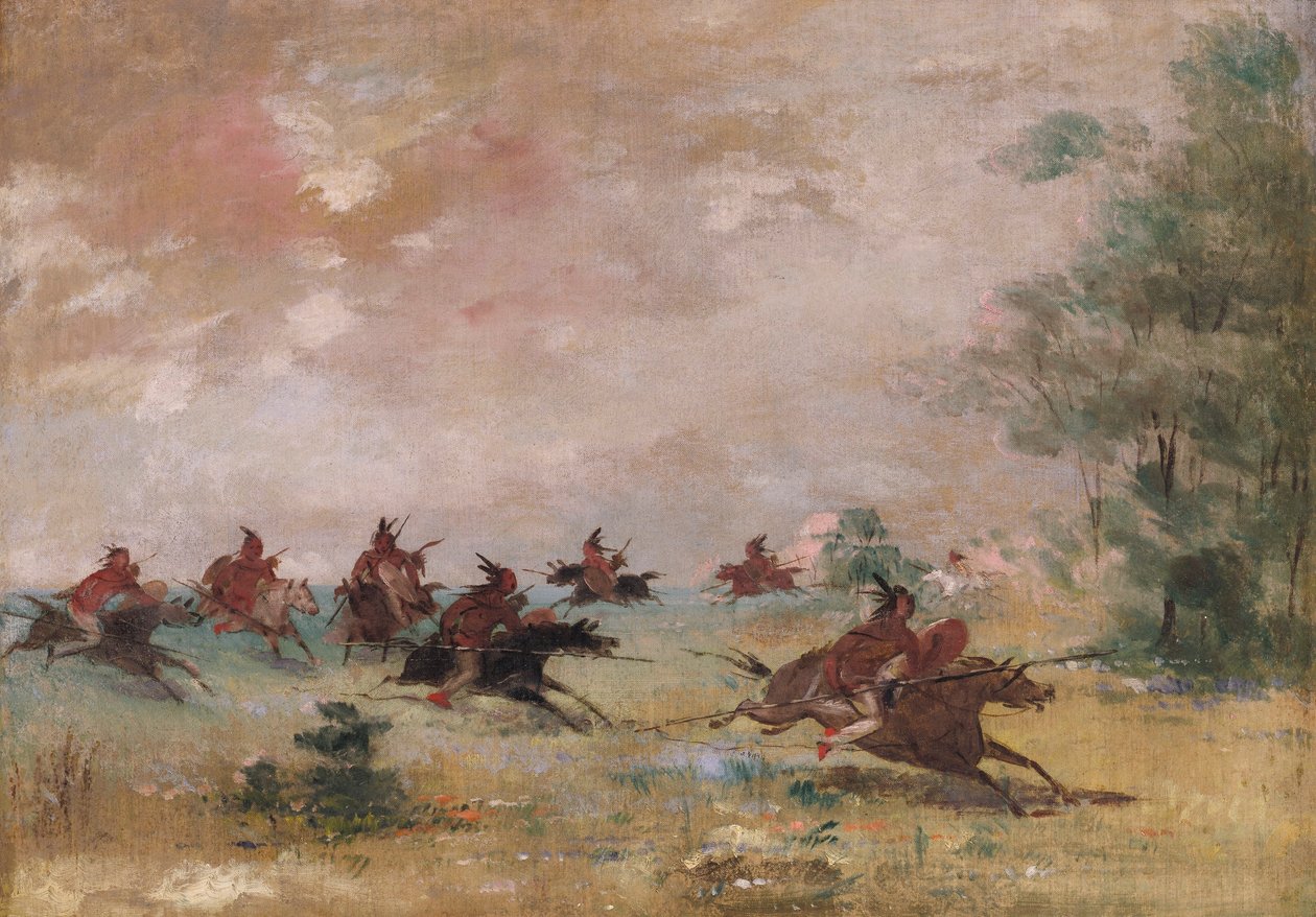 Comanche-krigsparti, monteret på vilde heste af George Catlin