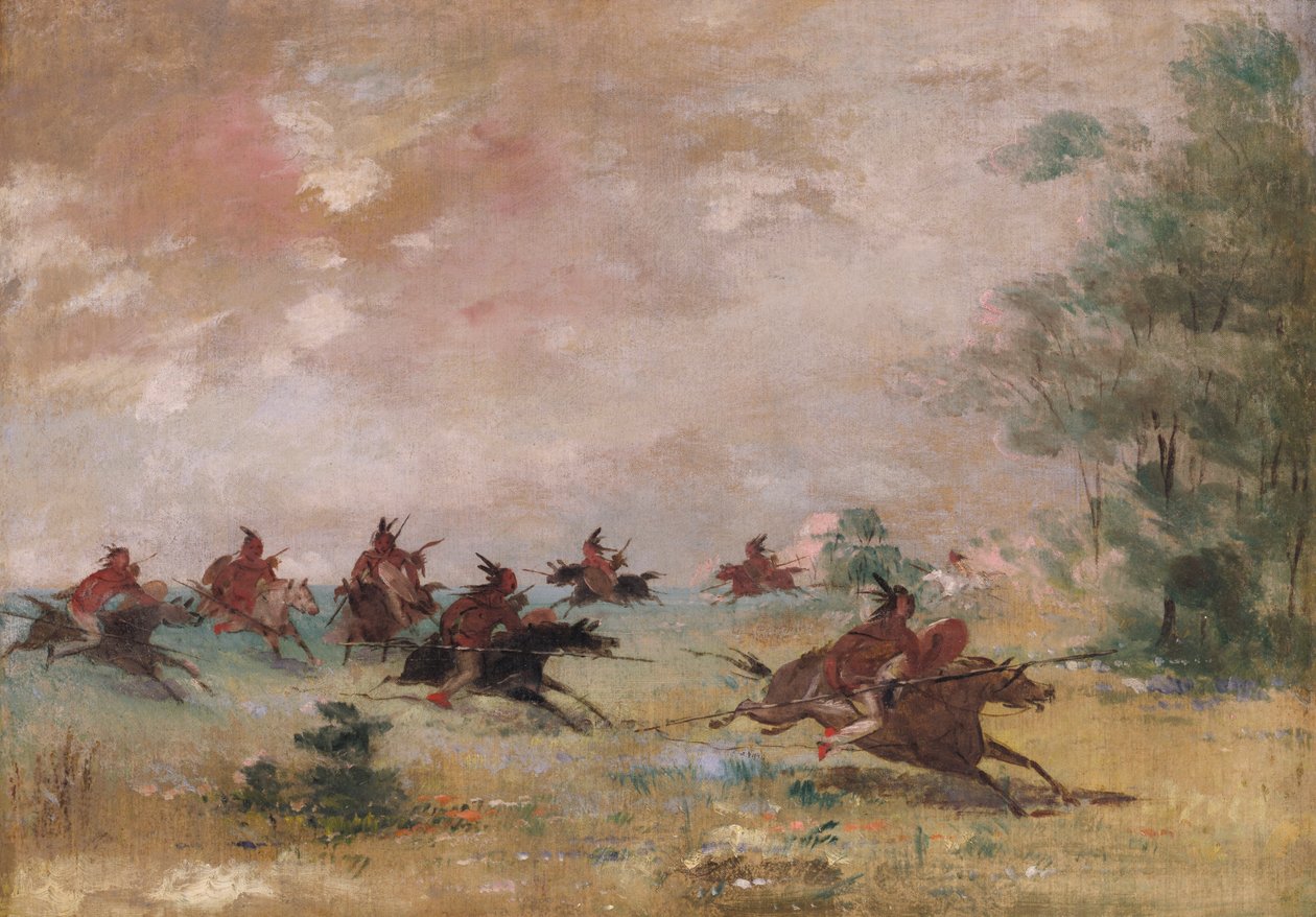 Comanche War Party, monteret på vilde heste, 1834-1837. af George Catlin