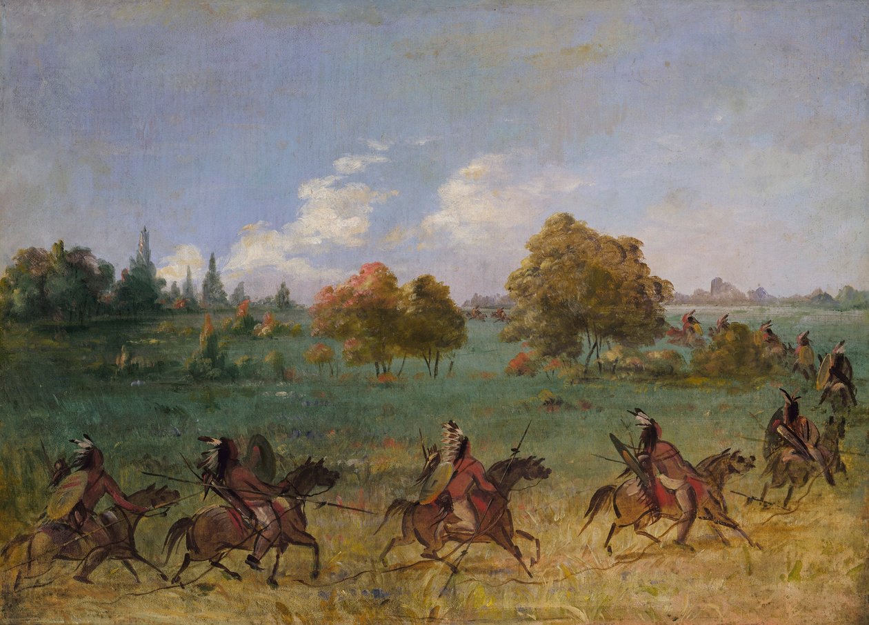 Comanche-krigsparti på march, fuldt udrustet af George Catlin