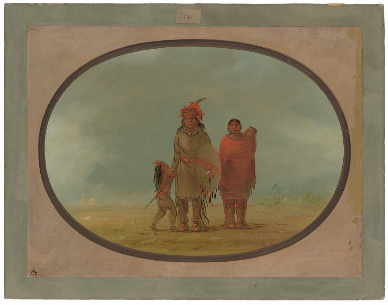 Kobberhøvding, hans Hustru og Børn af George Catlin