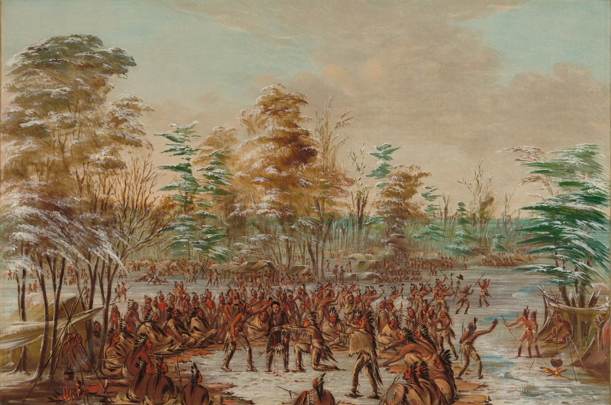 De Tonty sagsøger for fred i Iroquois Village. 2. januar 1680, 18471848. af George Catlin