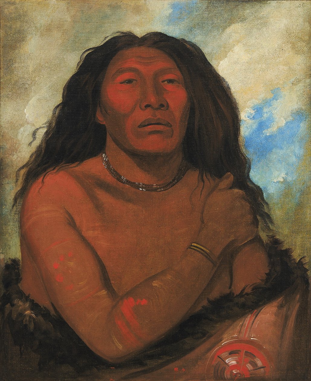 Duhk-gits-o-ó-see, Røde Bjørn, en fremtrædende kriger af George Catlin