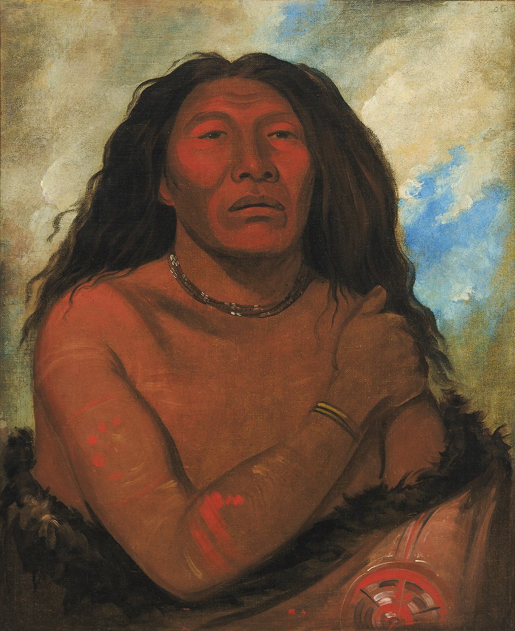 Duhk-gits-o-ó-see, Red Bear, a Distinguished Warrior, 1832. af George Catlin