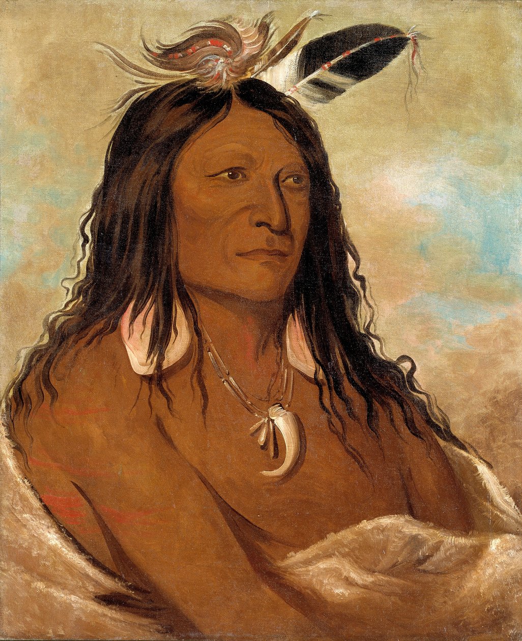Eé-shah-kó-nee, bue og kværn, stammens første høvding af George Catlin
