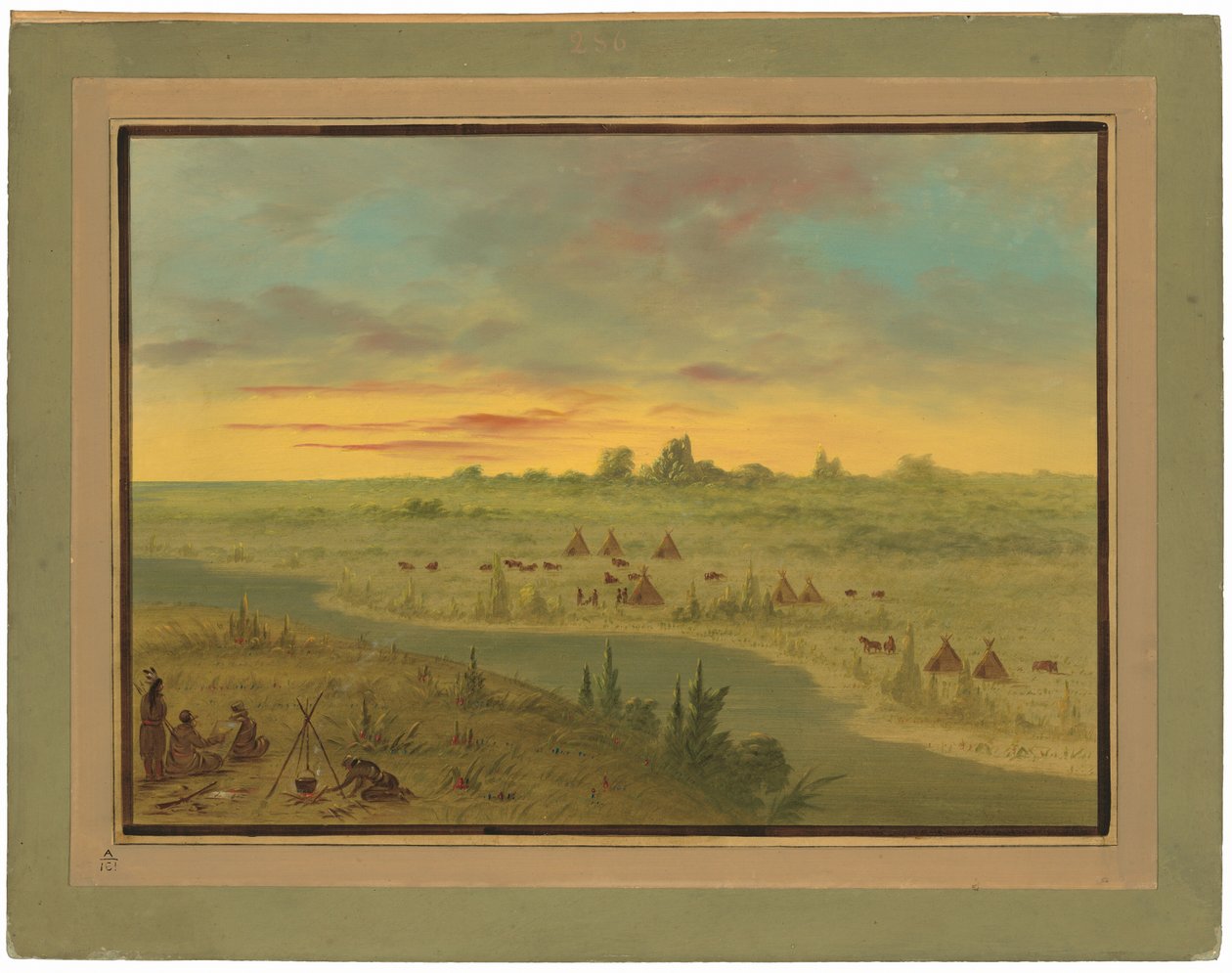 Pawnee-indianernes lejr ved solnedgang af George Catlin