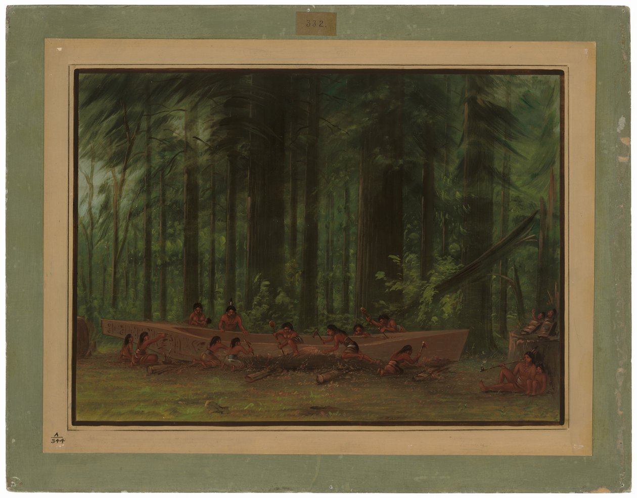 Udgravning af en kano - Nayas-indianere af George Catlin