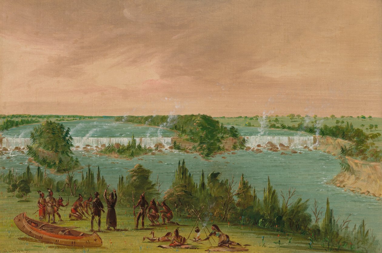 Fader Hennepin og ledsagere ved St. Anthony-faldene. 1. maj 1680, 18471848. af George Catlin