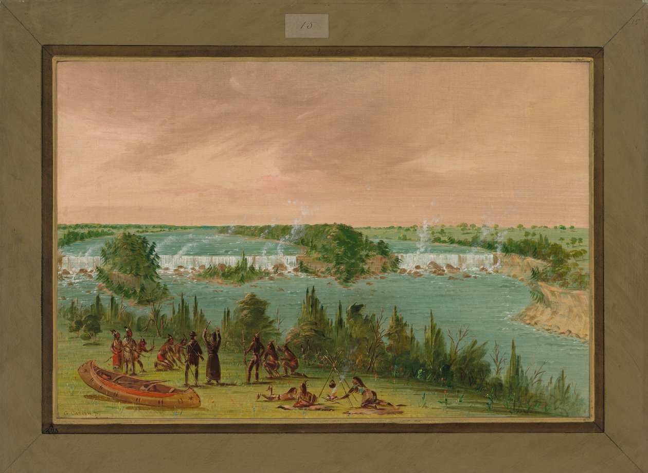 Fader Hennepin og hans mænd ved St. Anthony Falls, 1. maj 1680, 1847-48 af George Catlin