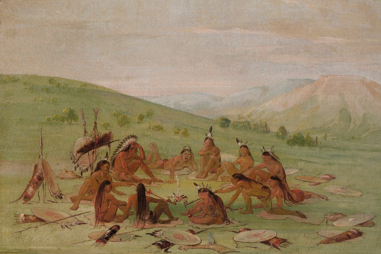 Foot War Party i Rådet, Mandan af George Catlin