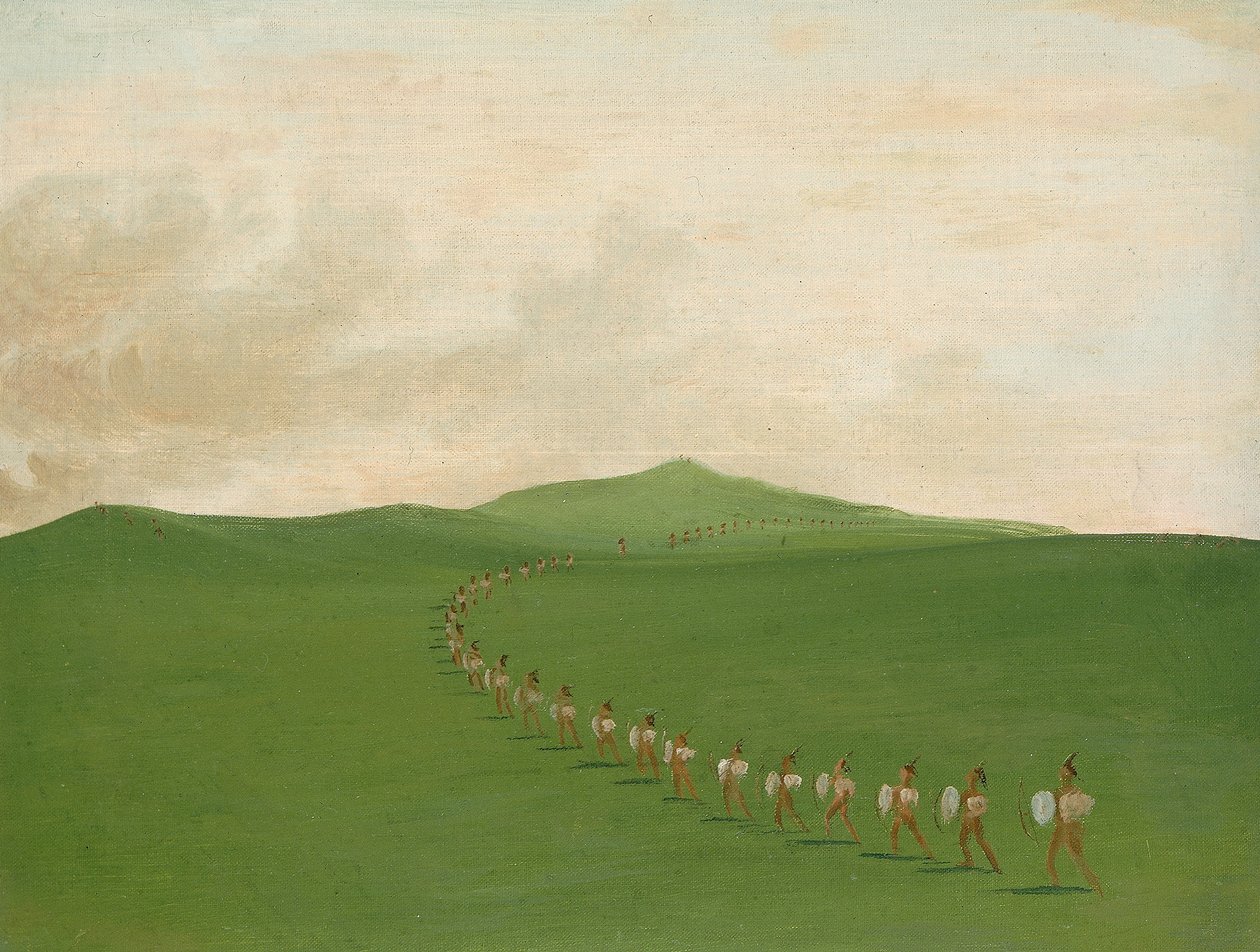 Fodkrigsgruppe på march, øvre Missouri af George Catlin