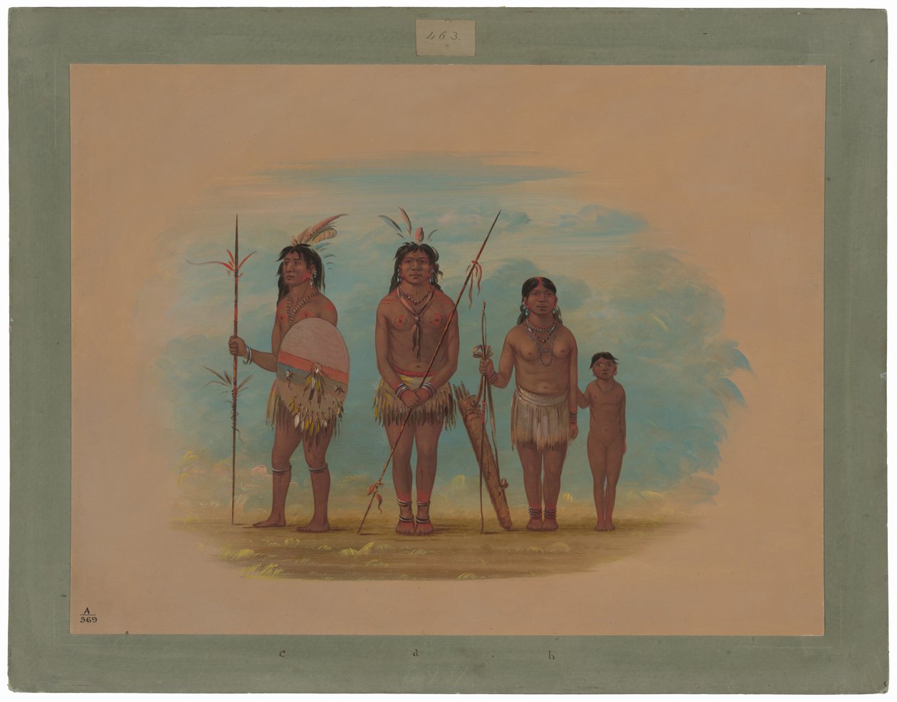 Fire Xingu-indianere af George Catlin
