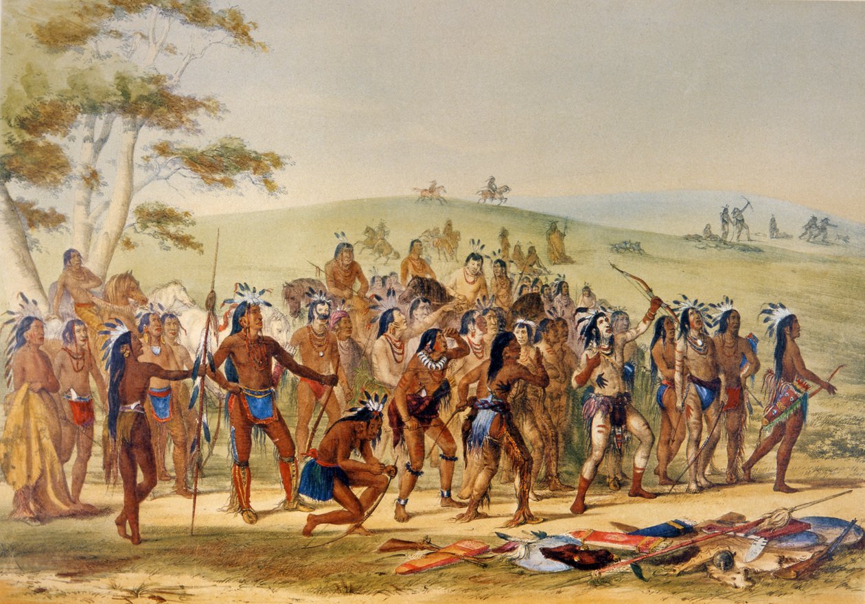 Game of the Arrow (farve litho) af George Catlin