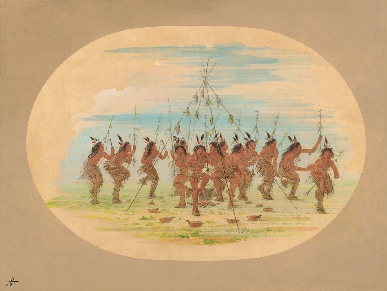 Green Corn Dance - Minatarrees, 1861. af George Catlin