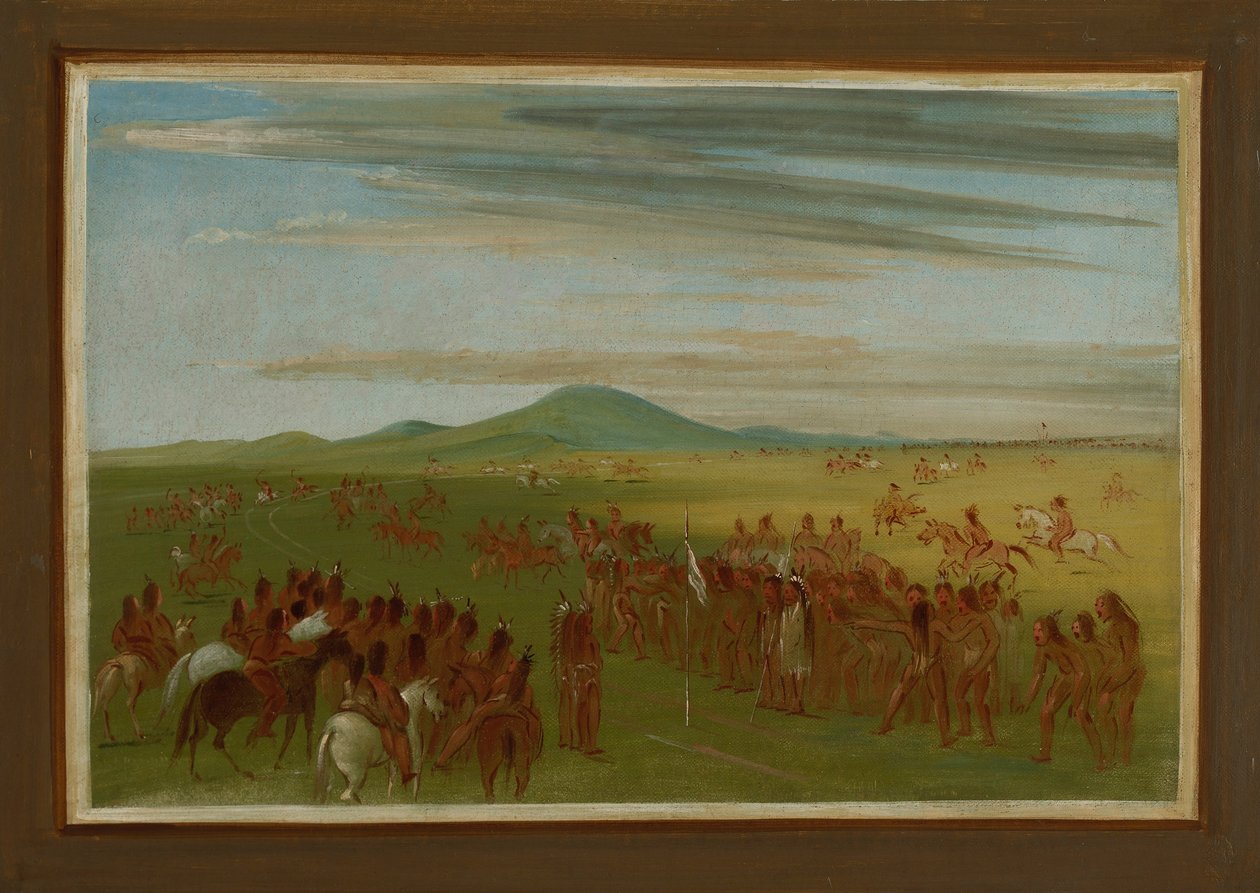 Hestevæddeløb på en bane bag Mandan Village af George Catlin