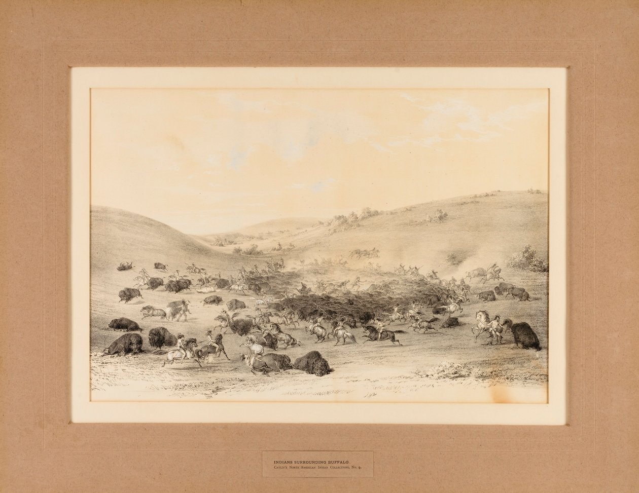 Indianere omringer Buffalo - nr. 9 af George Catlin