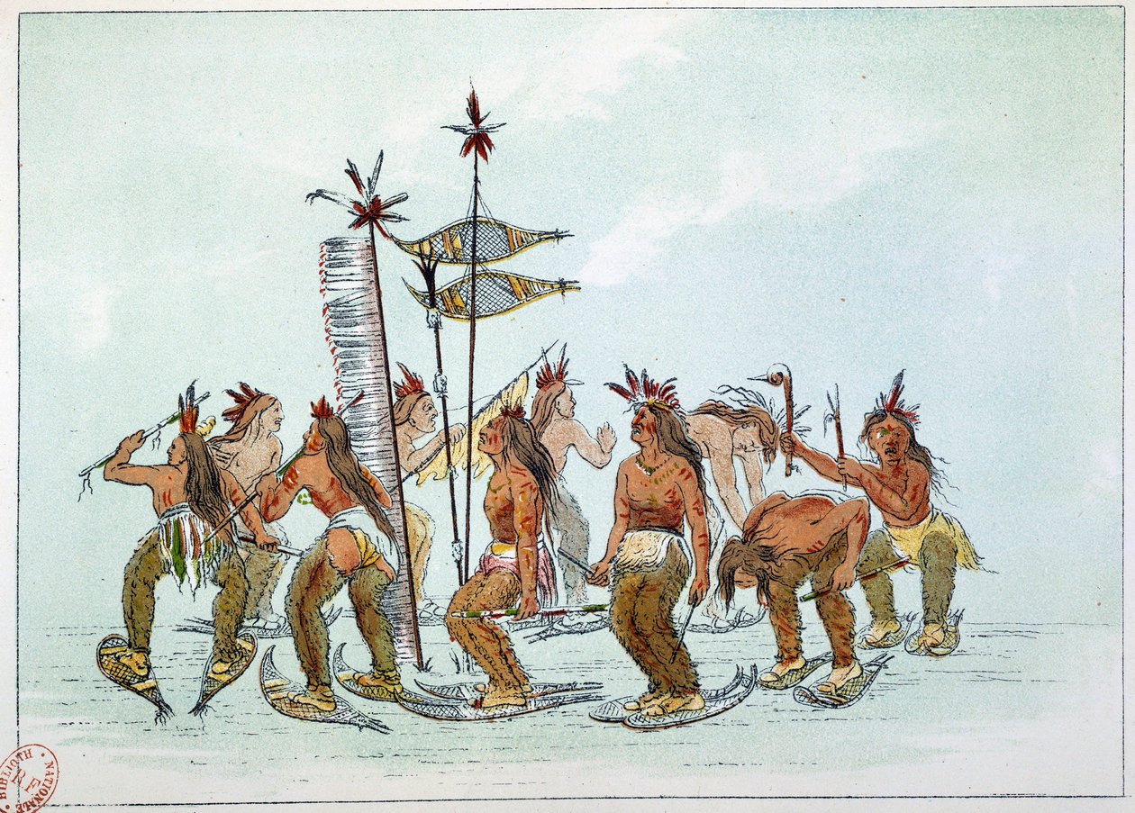 Indians of America: Dans af sneskoen i Chippeway-stammen. Illustration af George Catlin (1794-1872) af George Catlin