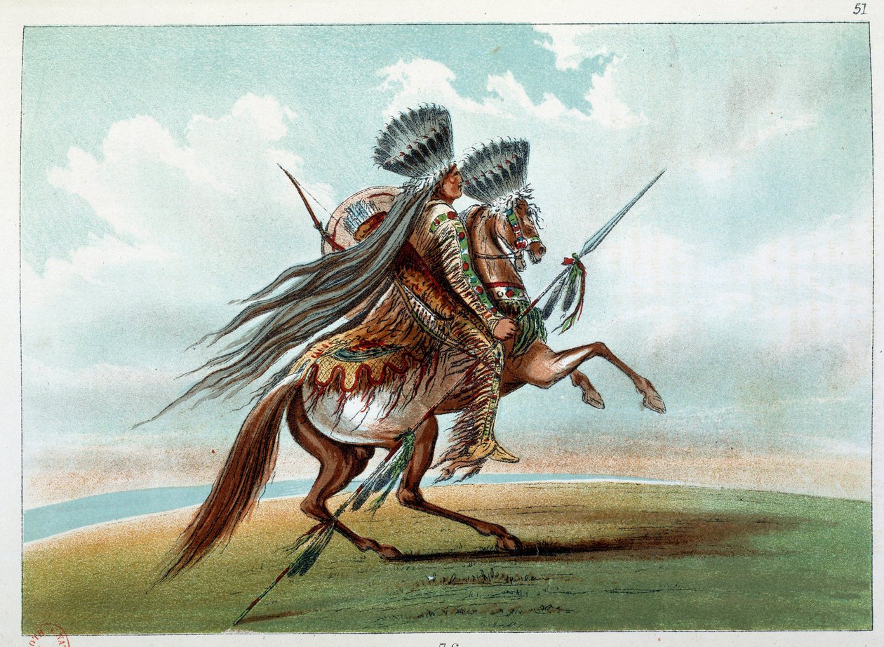 Indians of American: Indian Miniatures, der jager vilde heste ved foden af Rockies. Illustration af George Catlin (1794-1872) af George Catlin