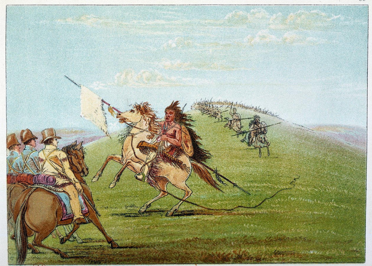 Indianere i Amerika: Indianere kommanderede mod hæren. Illustration af George Catlin (1794-1872) af George Catlin
