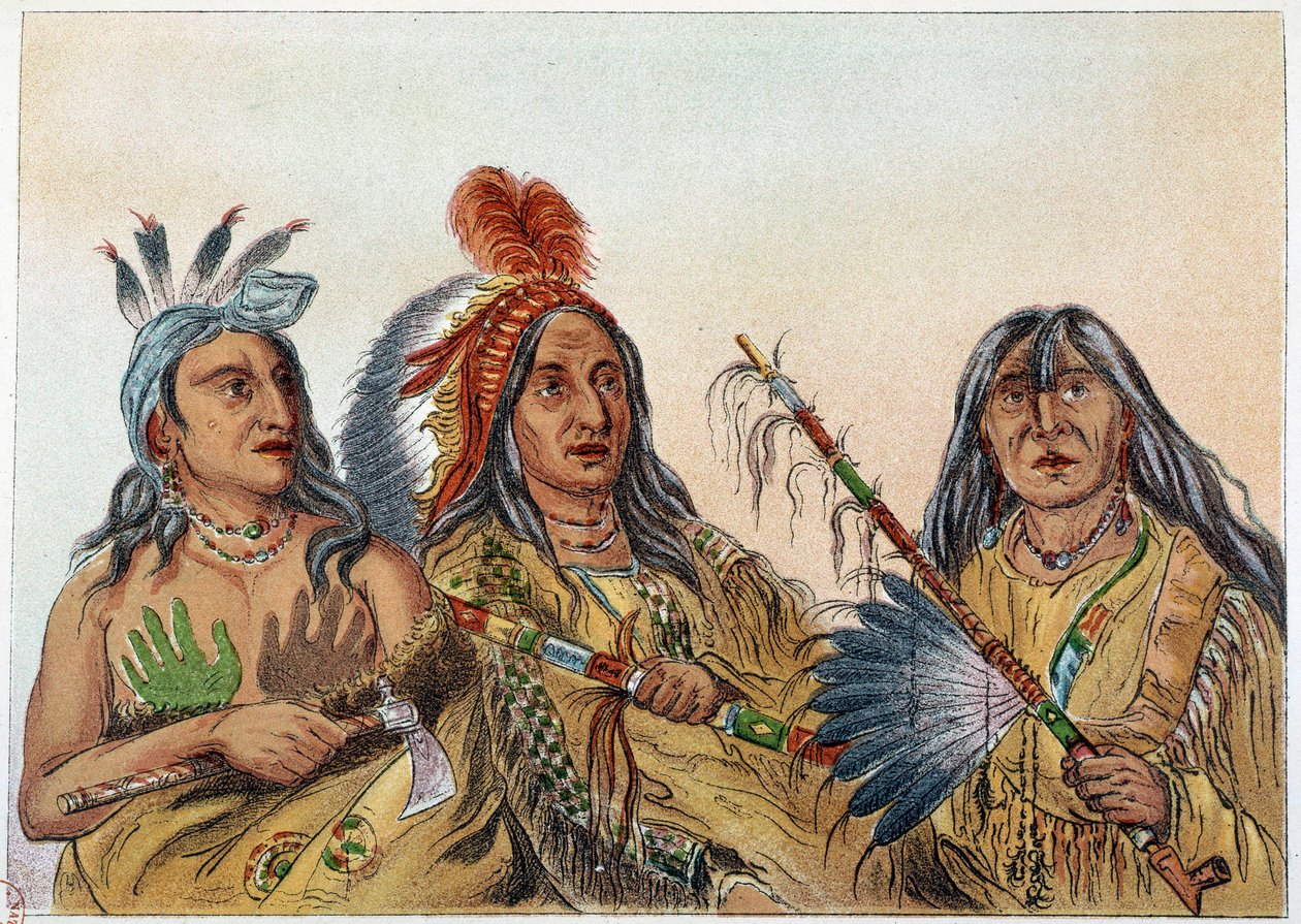 Indians of America: Portræt af sioux-høvdinge, hvis rivalisering var konstant. Illustration af George Catlin (1794-1872) af George Catlin