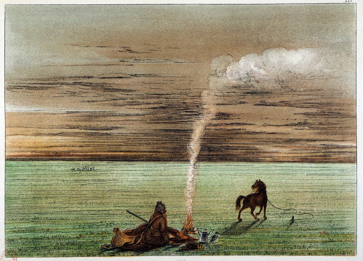 Indians of America: Catlin malet af ham selv med sin hest Charley. Illustration af George Catlin (1794-1872) af George Catlin