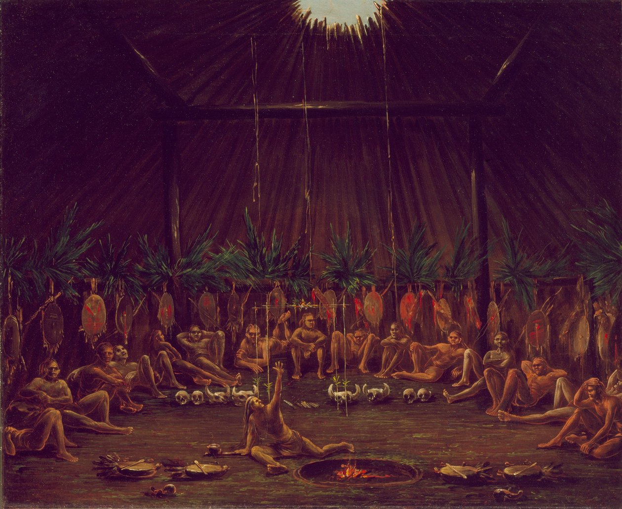 Interiørbillede af medicinhytten, Mandan O-kee-pa-ceremoni af George Catlin