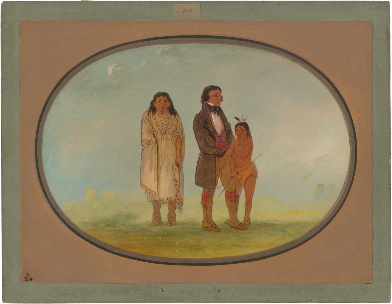 Kaskaskia-høvding, hans mor og søn af George Catlin