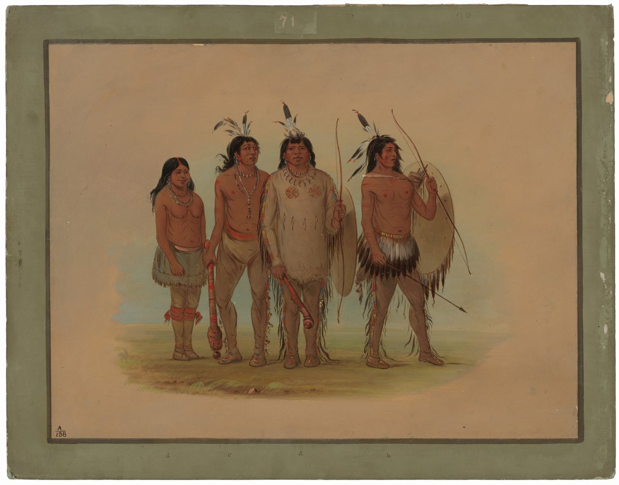 Kiowa-høvding, hans kone og to krigere af George Catlin